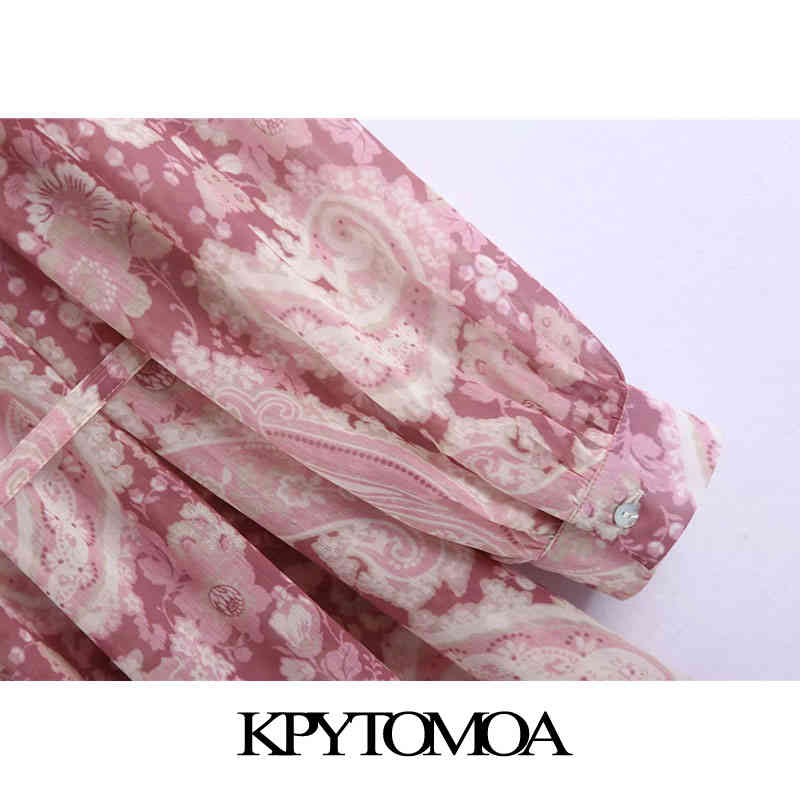 Women Chic Fashion With Belt Paisley Print Chiffon Midi Dress Long Sleeve Side Vents Female Dresses Mujer 210420