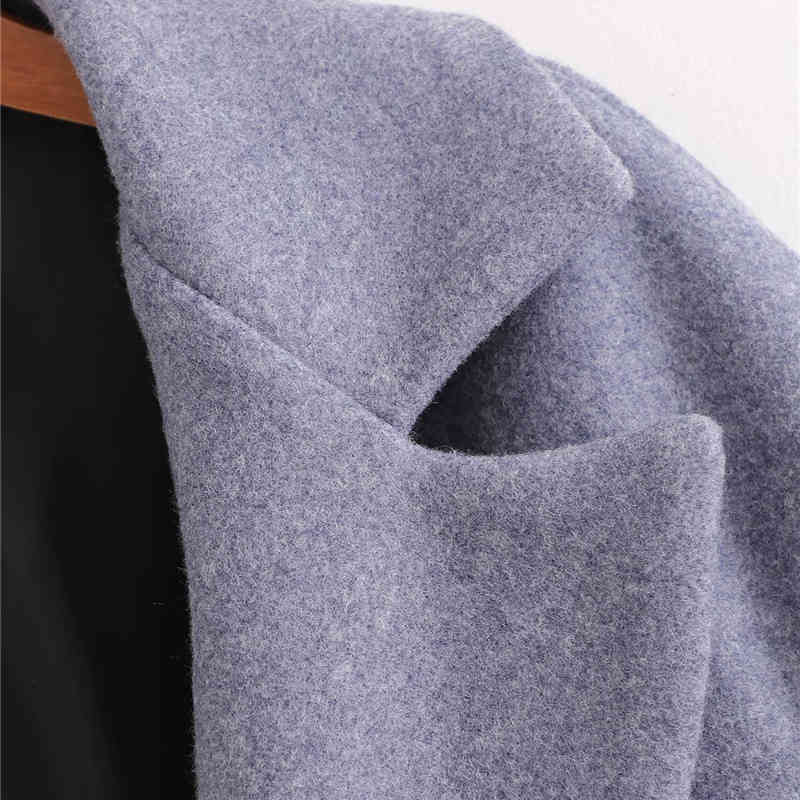 Evfer Women Fashion Winter Double Breasted Loose Coats Female Casual Woolen Blue Outwear Ladies Elegant Thick Long Jackets 210421