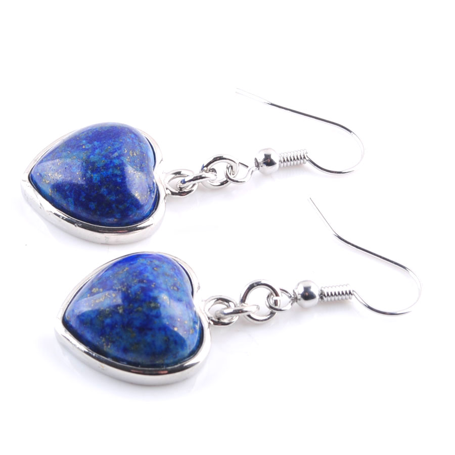 WOJIAER Natural Lapis Gem Stone Dangle Earrings Love Heart Shape Bead Pendant Drop Earring Wedding Jewelry for Women Girls R3215