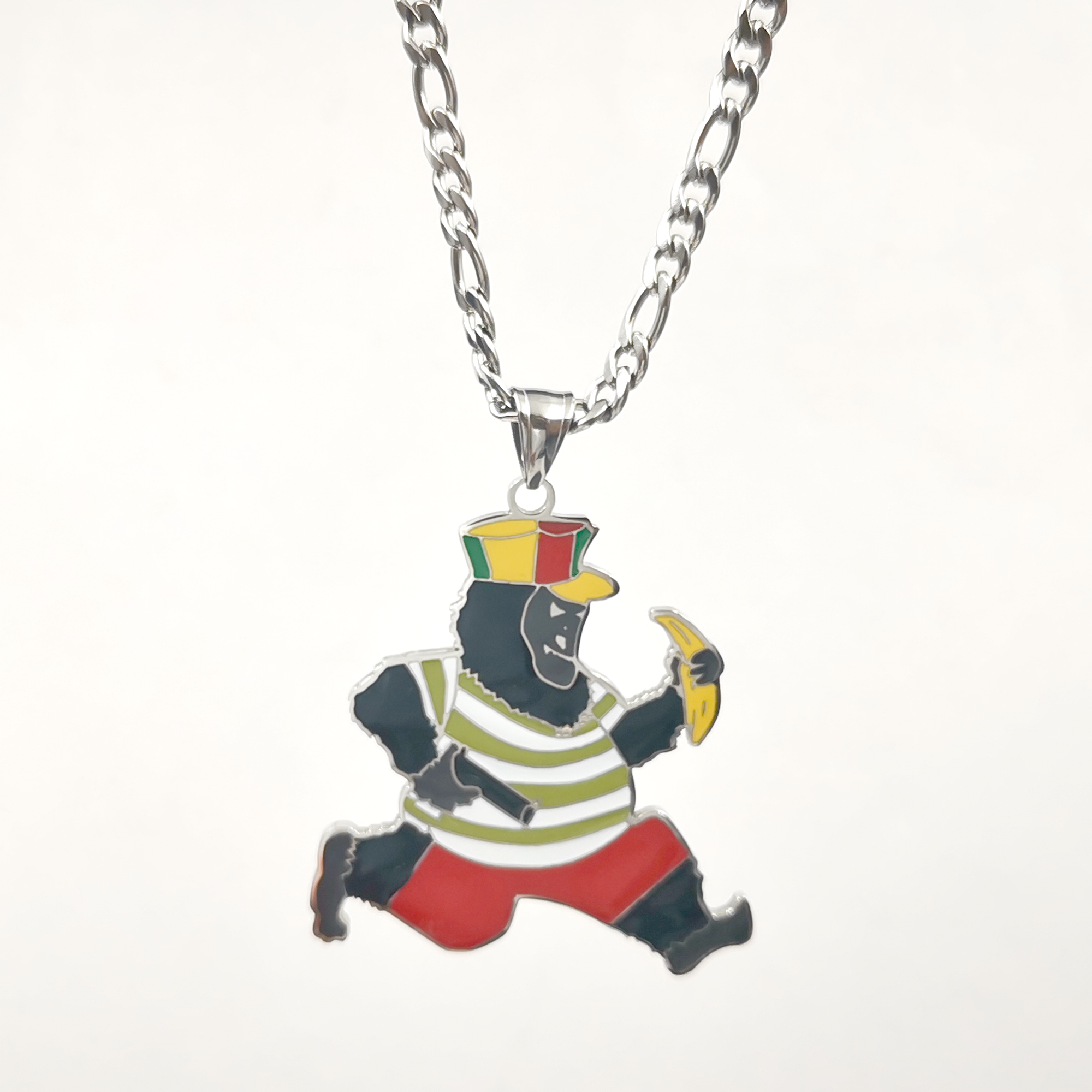 2 inch tall large Ape Boy Charm Pendant for Mens Stainless Steel Cute ICP Fashion Necklace Color free chain 4mm 24''
