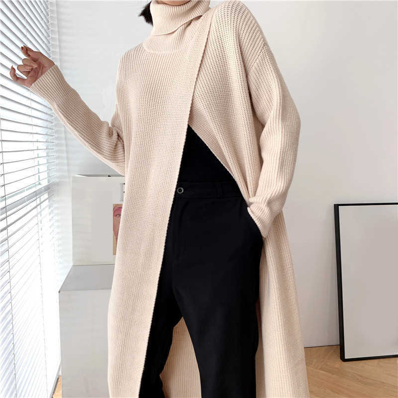 Vent Long Knitting Sweater Loose Fit Turtleneck Sleeve Women Pullovers Fashion Autumn Winter 1DA357 211011Z