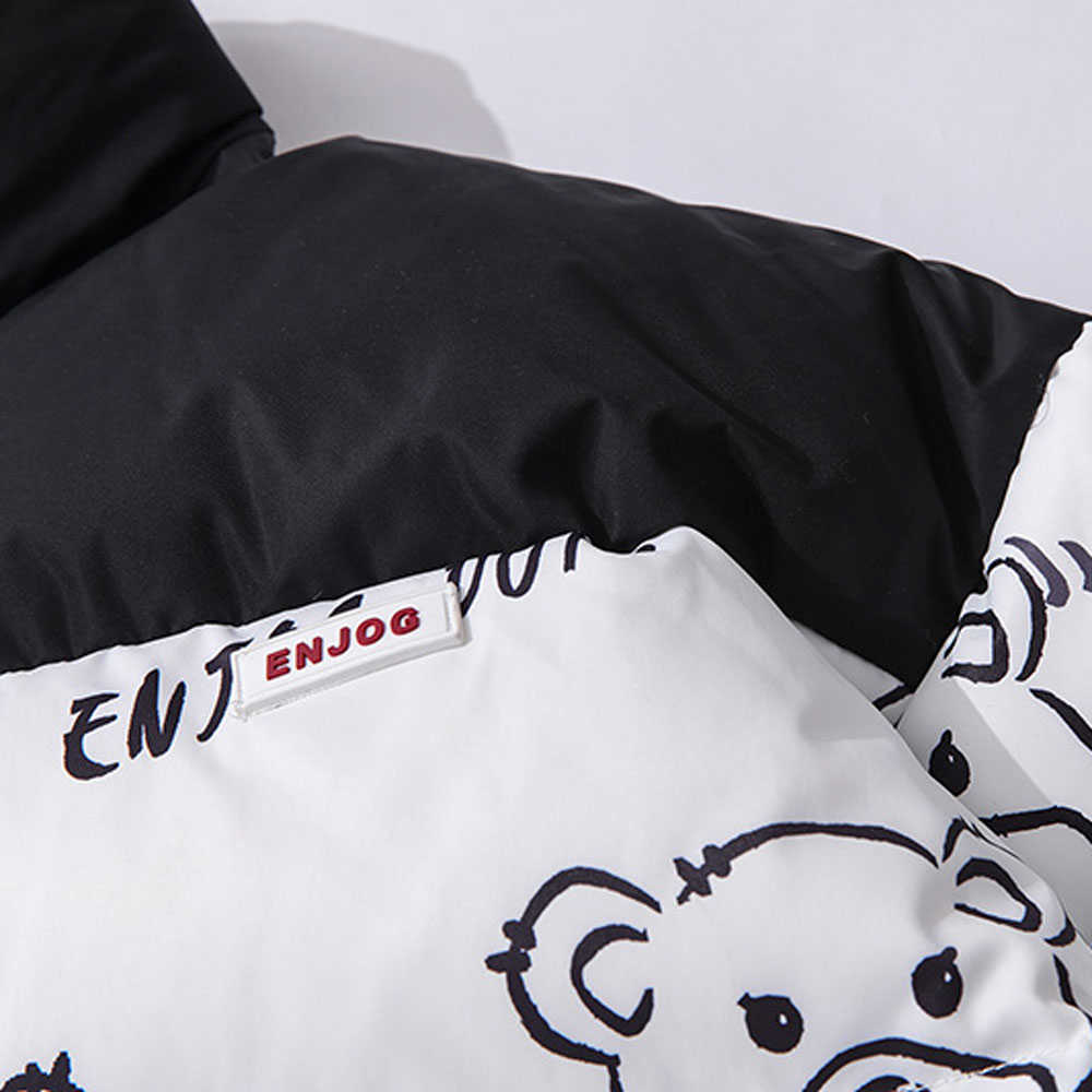 Men's Women Winter Warm Jacket Thick Coat Patchwork Cartoon Bear Heated Padded Puffer Jacket Oversized Parka Men's Clothing 211008