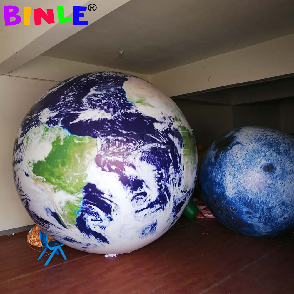 PVC airtight giant Inflatable earth planet balloon with colorful LED lights 2-6m globe ball popular event sphere for hanging decoration