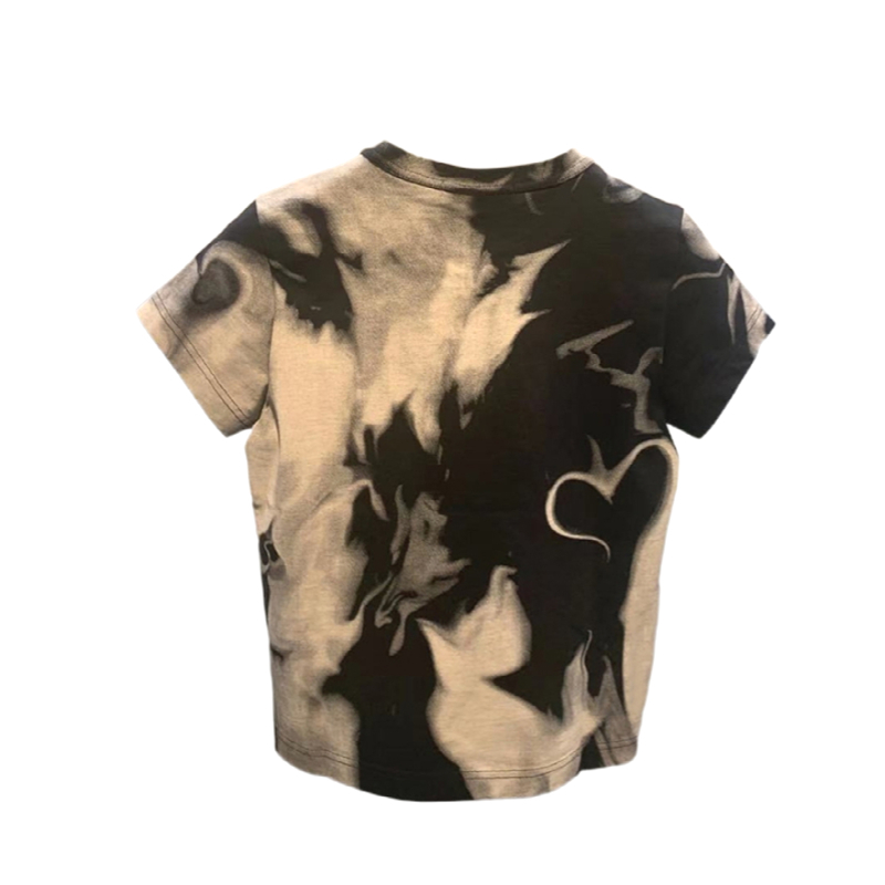 KUSAHIKI Korean Tie Dye Short Graphic Tee Causal Short Sleeve O-neck Woman Tshirts Summer New High Waist Tshirt 6G940 210427