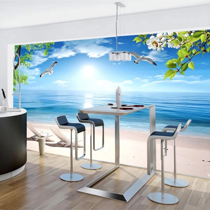Custom 3D Wallpaper Blue Beach Nature Landscape Large Mural Restaurant Living Room Waterproof Canvas Painting