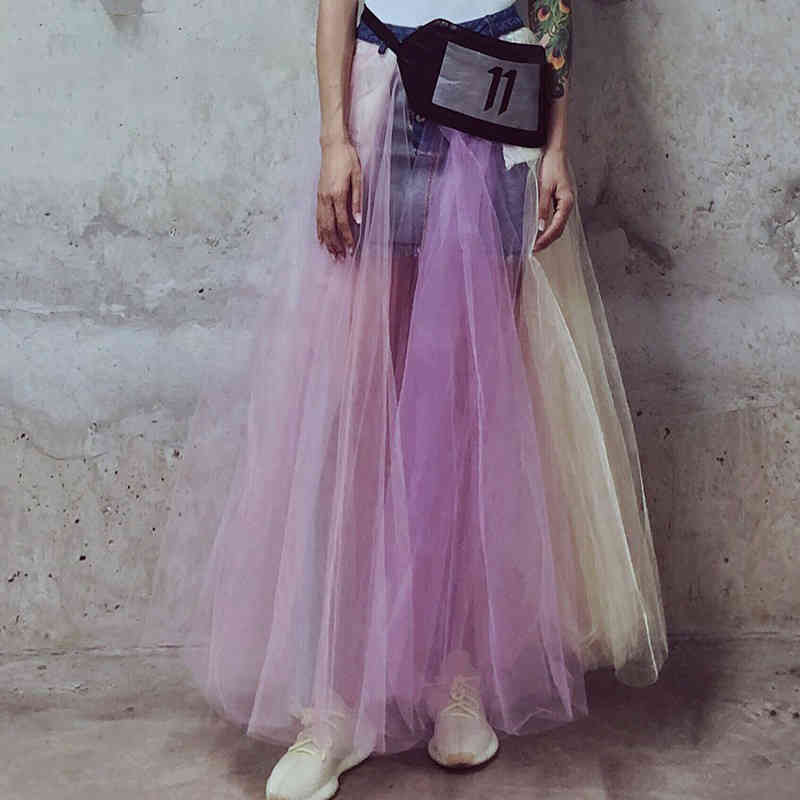 VGH Hit Color Ball Gown Skirt For Women High Waist Ruched Casual Maxi Skirts Female Fashion New Clothing Spring Stylish 210421