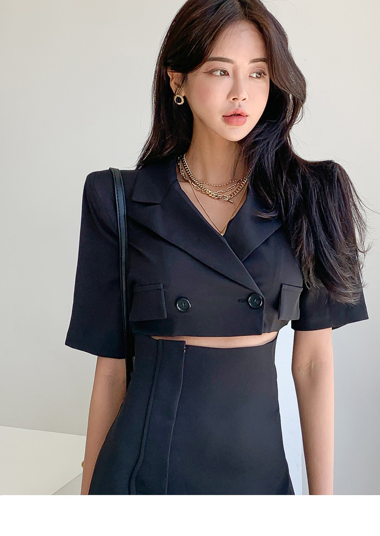 Summer Fashion Women Blazers Mini Dress Elegant Notched Collar Short Sleeve Ladies Sexy Hollow waist Slim Vestidos Femme 210519