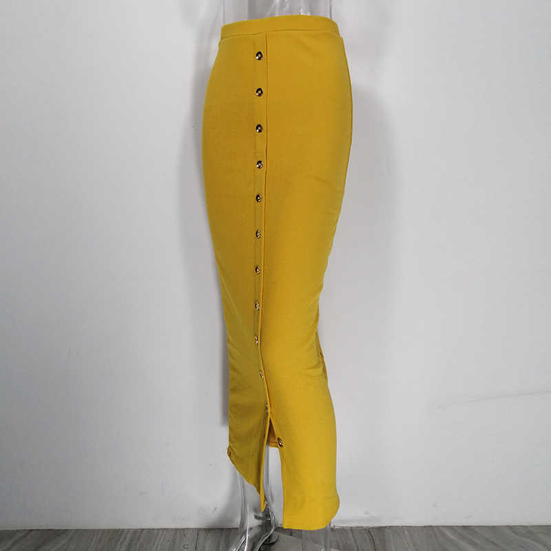 Colysmo Winter long Skirts Womens High Waist Bodycon Sexy Casual Retro Button Front Slit Midi Pencil Falda 210527