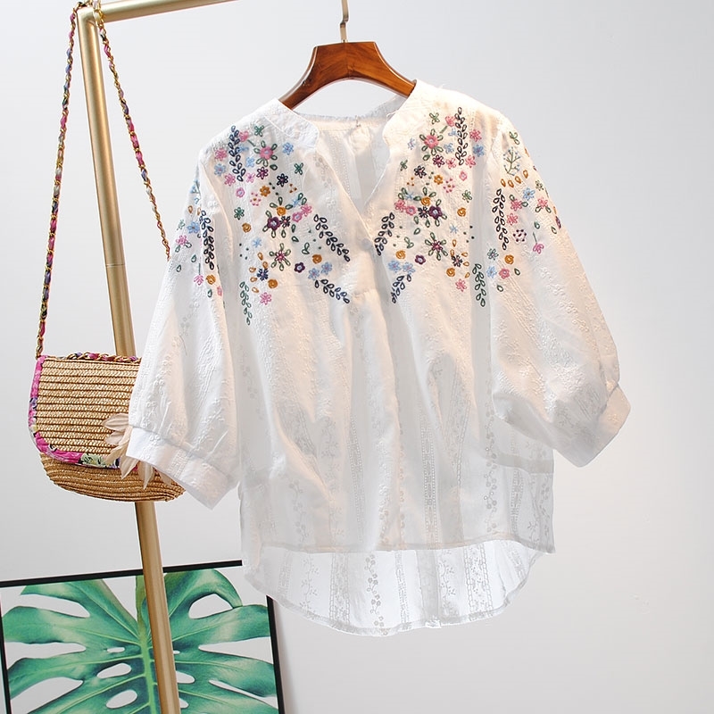 VANOVICH Fashion Women Blouses and Tops Summer V-Neck Embroidery Clothing Wild Casual 210615, White
VANOVICH Fashion Women Blouses and Tops Summer V-Neck Embroidery Clothing Wild Casual 210615, White