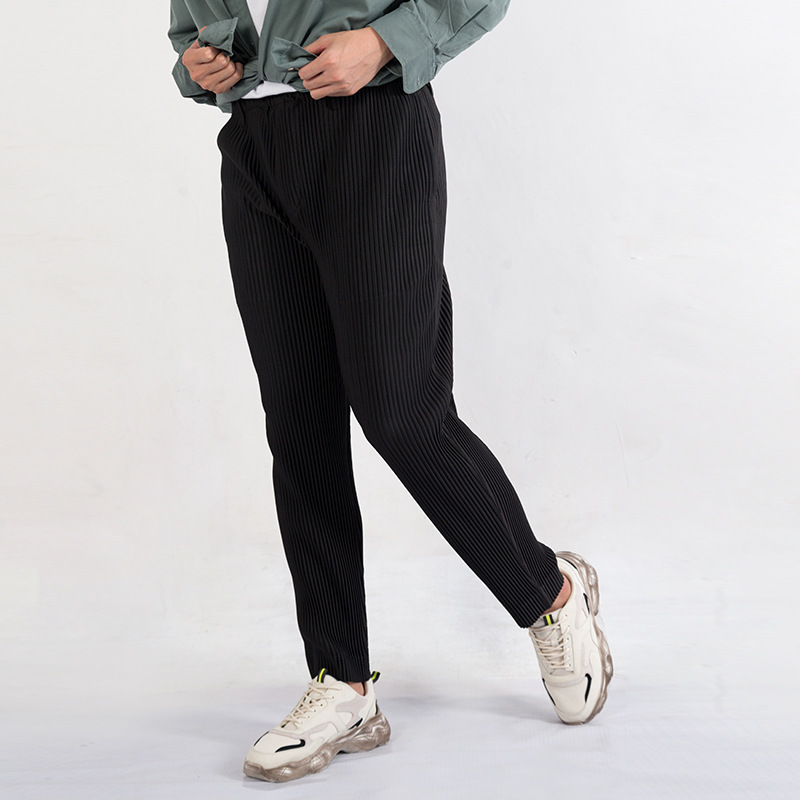 IEFB High Quality Pleated Wide Leg Slim Casual Pants Men's Loose Straight Pants Elastic Waist Loose Causal Trousers 210524