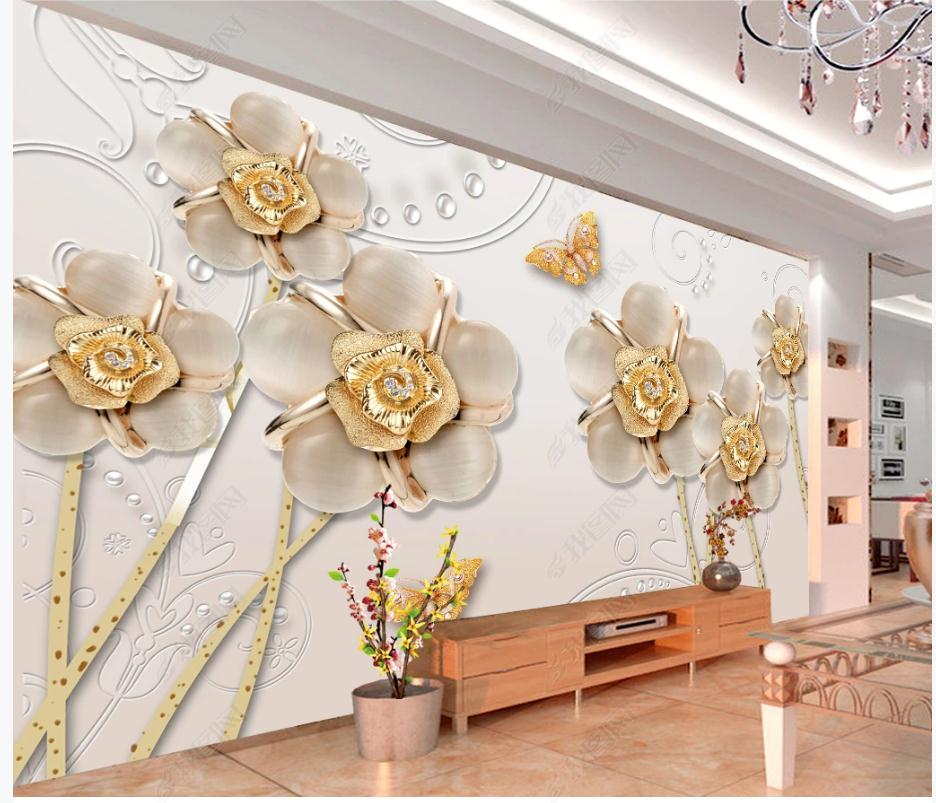 European style 3d murals wallpaper for living room jewelry butterfly love flower wallpapers 3D background wall