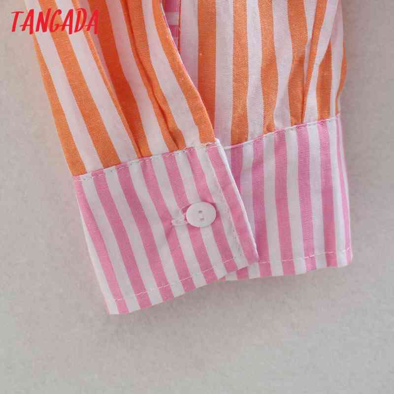 Women Vintage Striped Print Oversized Long Sleeve Chic Female Casual Loose Shirt QJ133 210416