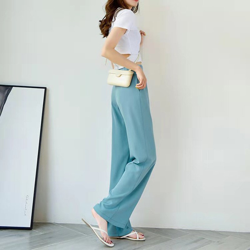 Arrival Summer Korean Style Women Loose Casual Elastic waist Wide Leg Pants All-matched High Waist Long W131 210512
