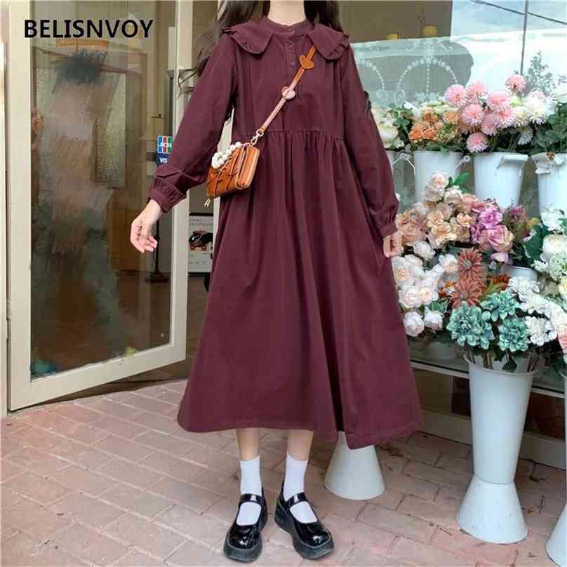 Japanese Mori Girl Kawaii Autumn Winter Dress Peter Pan Collar Girls Solid Loose for Female Vintage Elegant Corduroy Vestidos 210520, Brown
Japanese Mori Girl Kawaii Autumn Winter Dress Peter Pan Collar Girls Solid Loose for Female Vintage Elegant Corduroy Vestidos 210520, Brown