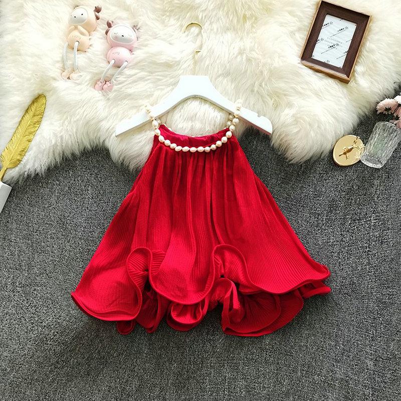 Summer Female O Collar Beading Layer Ruffles Sleeveless Chiffon Shirts Women's Elegant Vintage Puff Blouse Shirt Blouses &, Red 
Summer Female O Collar Beading Layer Ruffles Sleeveless Chiffon Shirts Women's Elegant Vintage Puff Blouse Shirt Blouses &, Red