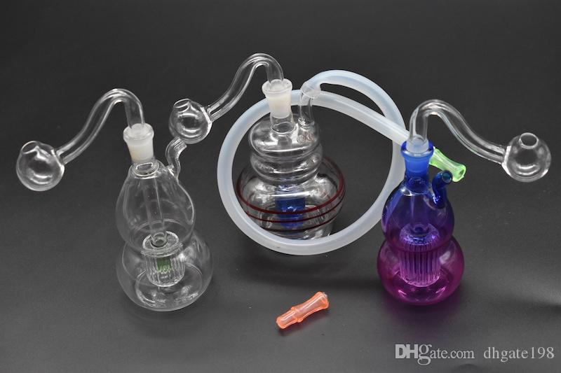 colorful Mini oil Bong Thick Heady Glass oil burner pipe 10mm female small water smoking pipe with silicone hose mouth drop tip