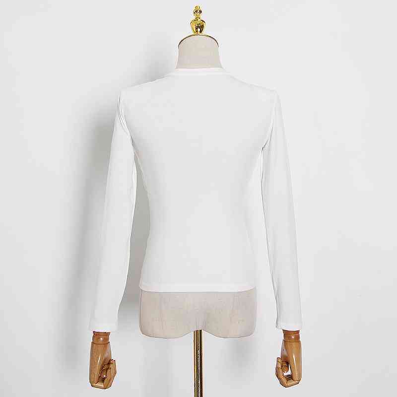 TWOTYLE Casual Black T Shirt For Women O Neck Long Sleeve Cross Ruched Slim Knitted Tops Female Fall Fashion 210406