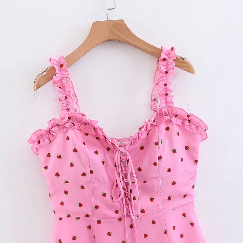 women Summer Dress Sexy front lace-up chiffon beach Vintage boho ruffle spaghetti strap mini dress korean vestidos 210521