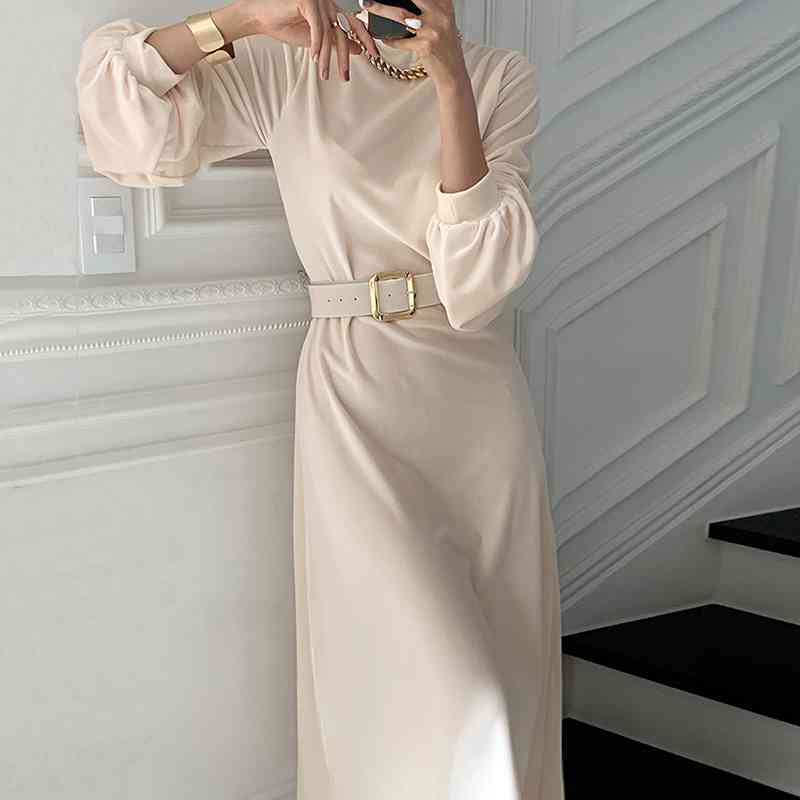 Velvet Dress Women's Spring Turtleneck French Elegant Slim Fit Long Sleeve Black Dresses With Belt 5A1242 210427