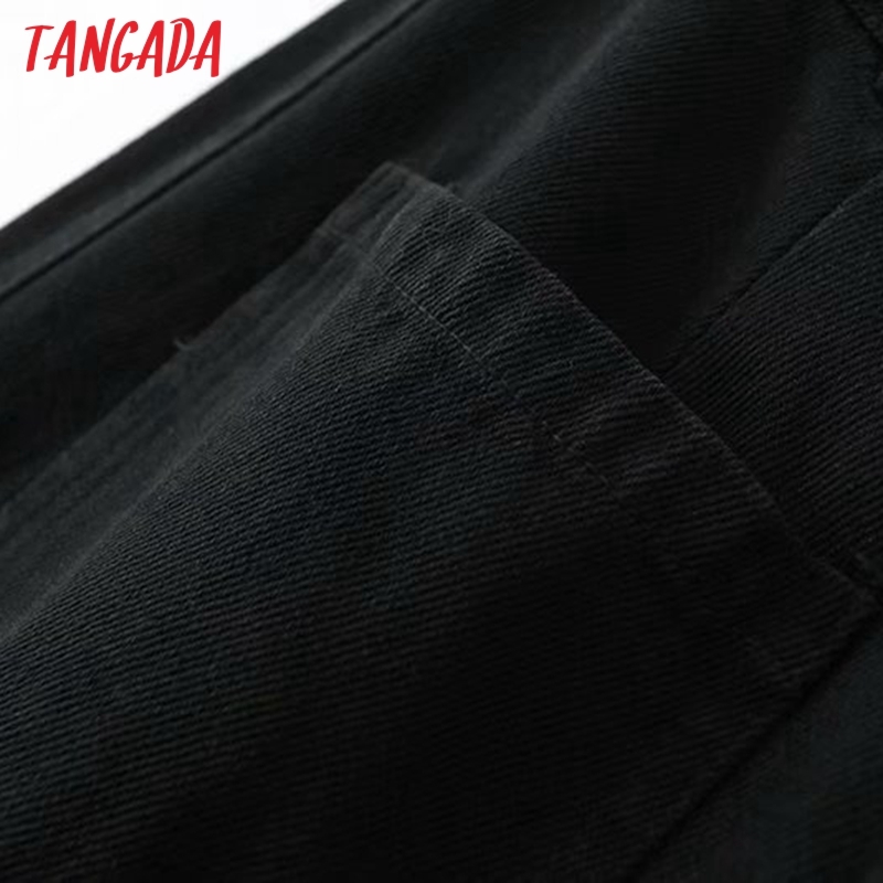Women Black Denim Skirts Beading Buttons French Style Female Mini Skirt 5B14 210416