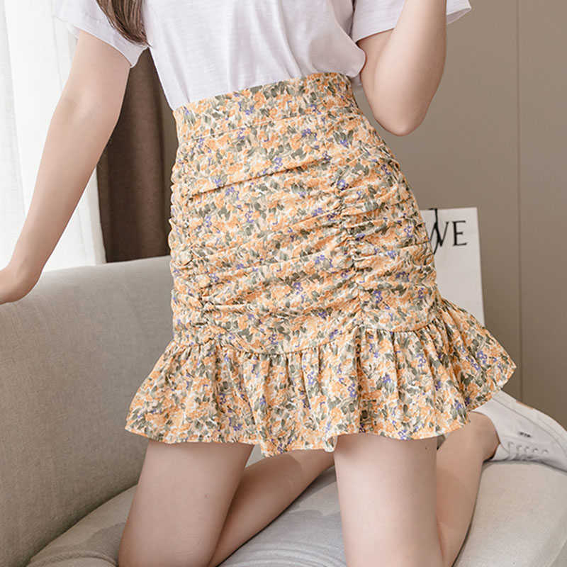 shintimes Faldas Mujer Moda High Waist Floral A-Line Skirts Women Summer Korean Sexy Short Kawaii Mini Skirt Woman Clothes 210619