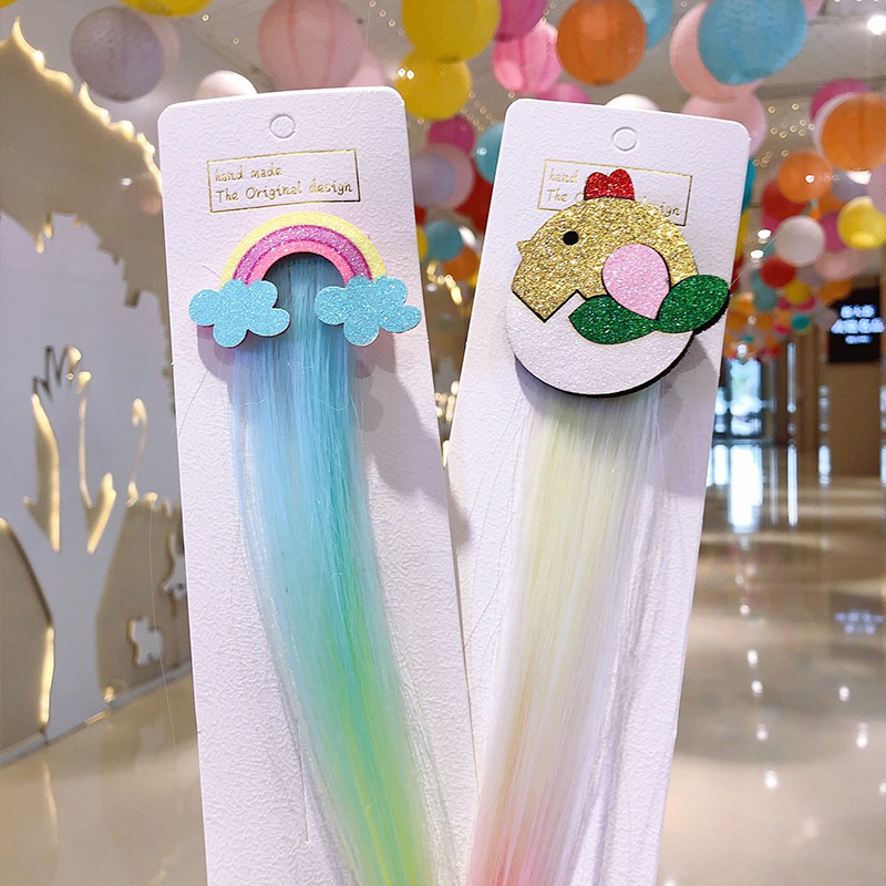 35cm Children Cartoon Rainbow Wig Hairpins Unicorn Hairs Clips Girls Cute Rabbit Cat Animals Headbands For Kids Hair Accessories 0397