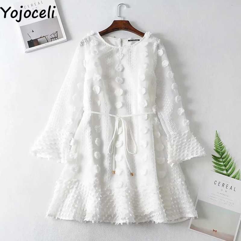 Yojoceli Elegant white lace autumn dres Casual party short daily female vestidos Sexy loose ruffle es 210609