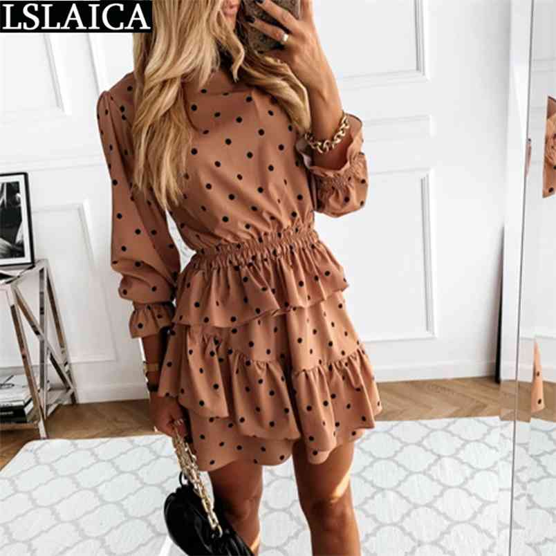 Dresses for Women Polka Dot Print Ruffle Woman Dress Fashion Streetwear Sale Party Long Sleeve Mini Vestido De Mujer 210515