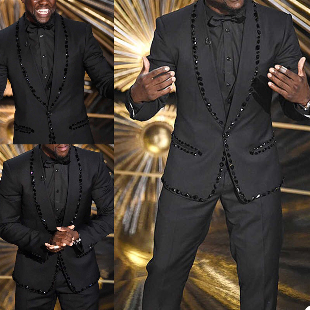 Designer Crystal Beading Men Customized Wedding Tuxedos Red Carpet Groom Wear Dinner Prom Party Blazer (Jacket+Pants)