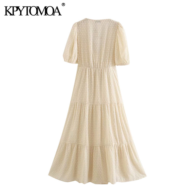 Women Chic Fashion With Bow Tied Polka Dot Midi Dress V Neck Short Sleeve Female Dresses Vestidos Mujer 210420