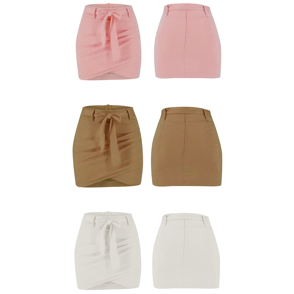 Sexy Bandage Clubwear Mini Skirts Women High Waist Pencil Bodycon Cross with Belt Short Plus Size 3XL 210428