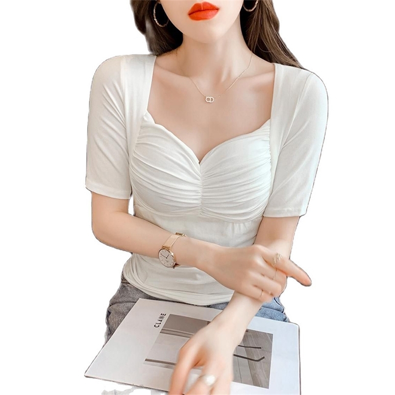 Square collar folds slim slimming short-sleeved T-shirt women's all-match blouse summer fashion Korean clothing 210520, White
Square collar folds slim slimming short-sleeved T-shirt women's all-match blouse summer fashion Korean clothing 210520, White