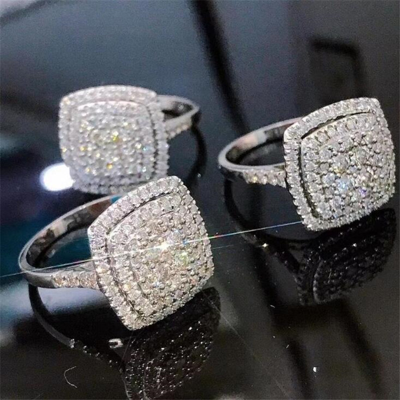 Size 6-10 Women Fashion Wedding Ring Sparkling Luxury Jewelry 925 Sterling Silver Pave White Sapphire CZ Diamond Gemstones Female Eternity Engagement 