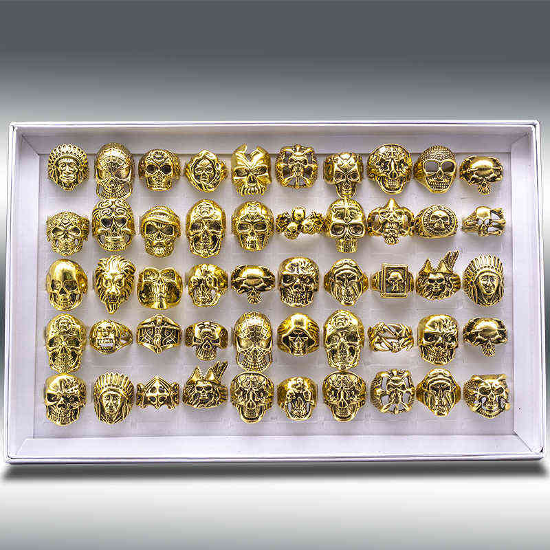 20pcs Skull Ring Punk Vintage Skeleton Rings Gold/Black Mens Mixed Rings Jewelry Wholesale Lots Party Gift 211012