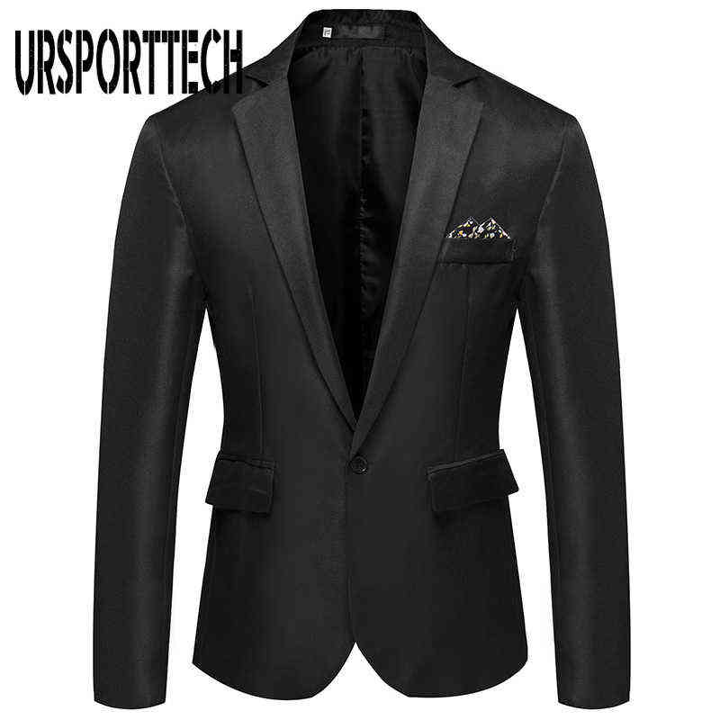 Korean Men's Blazer Slim Fit Suit Jacket Masculino Cotton One Buckle Blazer Black Blue White Plus Size Wedding Blazer Mens Coat 211111