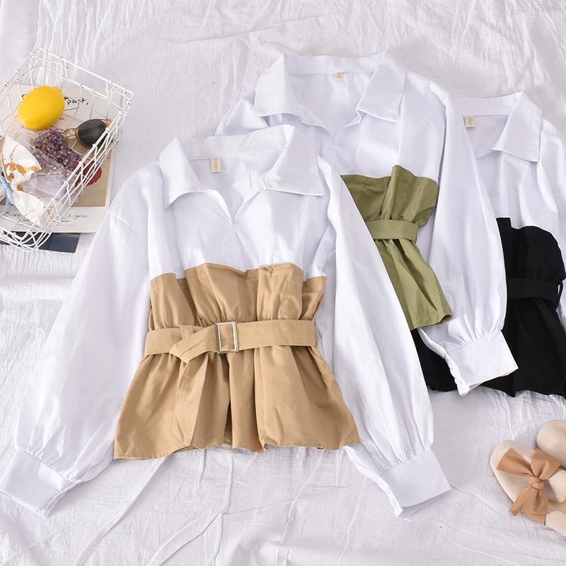 Women's Blouses & Shirts Casual Autumn All-match Patchwork Corset Top Blouse White Lapel Long Sleeve Sashes Camisas De Mujer Blusas Femme Re
Women's Blouses & Shirts Casual Autumn All-match Patchwork Corset Top Blouse White Lapel Long Sleeve Sashes Camisas De Mujer Blusas Femme Re
