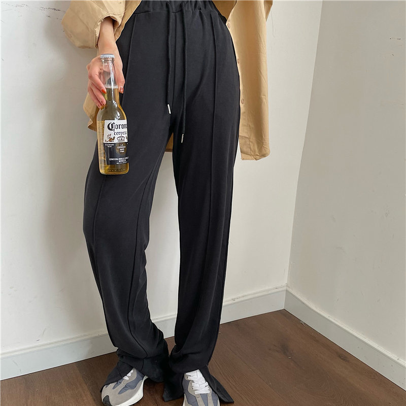 Solid Loose Elastic Sports All Match Split Trousers Girls Summer Casual High Waist Straight Femme Chic Pants 210421
