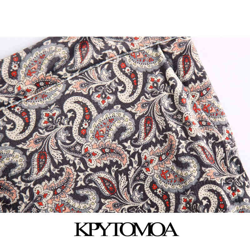 Women Fashion Paisley Print Side Pockets Velvet Pants High Waist Zipper Fly Female Ankle Trousers Mujer 210420