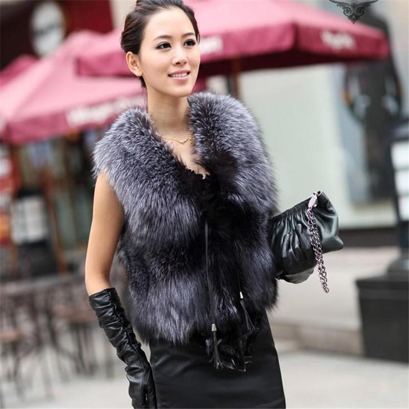 Women's Fur & Faux Fashion Leather Wool Vest Strip Short Suede Silver, Black