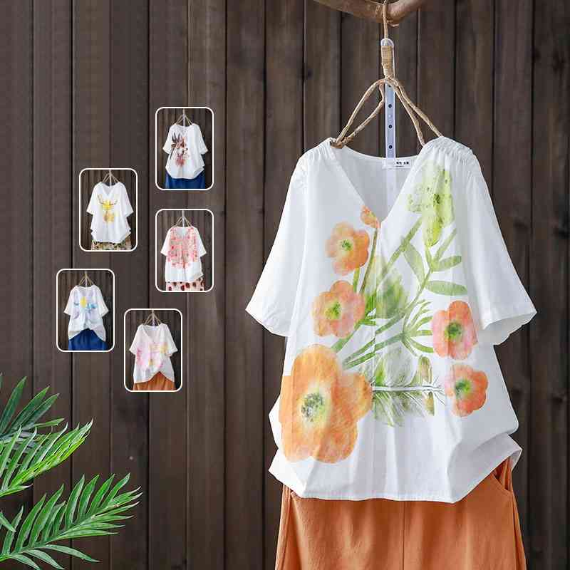 Boho Plus Size Floral Cotton Linen Top Womens Tops and Blouses Short Sleeve Female Tunic Korean Style Thin Summer Shirts Blusas 210603, Yellow
Boho Plus Size Floral Cotton Linen Top Womens Tops and Blouses Short Sleeve Female Tunic Korean Style Thin Summer Shirts Blusas 210603, Yellow