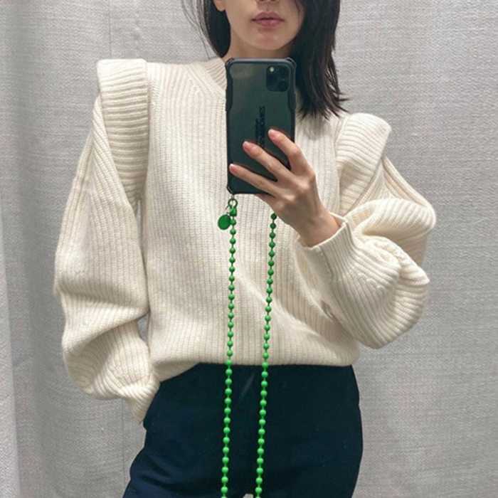 Office Lady Elegant Casual Style White Women Sweater Sweet Butterfly Sleeve Ruffles Solid Simple Winter Clothes 211011Z