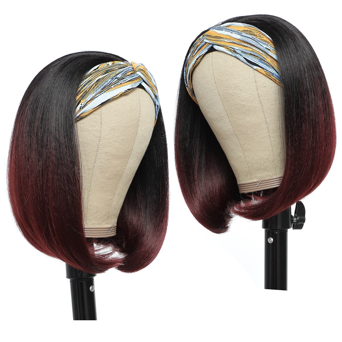 Headband Wigs for Black Women 180% Density Natural Half Wig Ombre Blonde Black Synthetic Short Bob Wigs