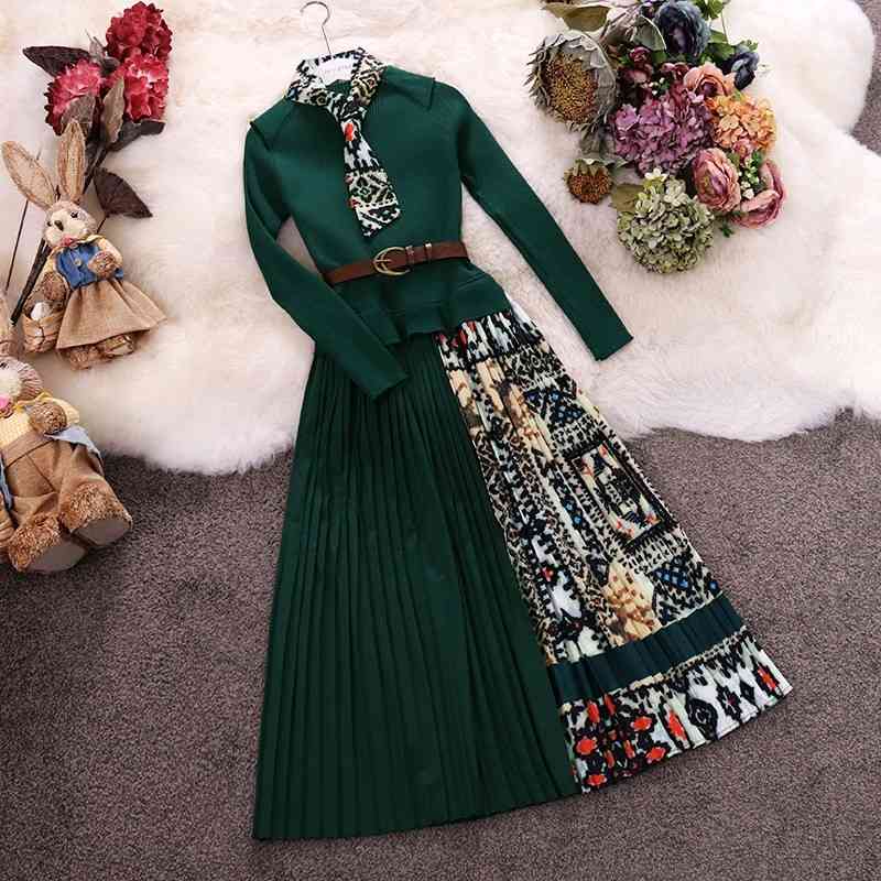 Women Vintage Dress Spring Autumn Slim With Belt Long Robe Ladies Elegant Printed Patchwork Sweater Dresses Vestidos 210602
Women Vintage Dress Spring Autumn Slim With Belt Long Robe Ladies Elegant Printed Patchwork Sweater Dresses Vestidos 210602