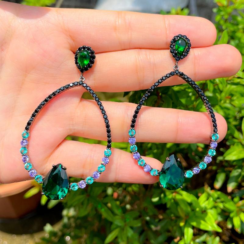 Dangle & Chandelier CWWZircon Green Black Cubic Zircon Stone Round Drop Big Party Earring For Women American European Designer Wedding Jewel, Silver
Dangle & Chandelier CWWZircon Green Black Cubic Zircon Stone Round Drop Big Party Earring For Women American European Designer Wedding Jewel, Silver
