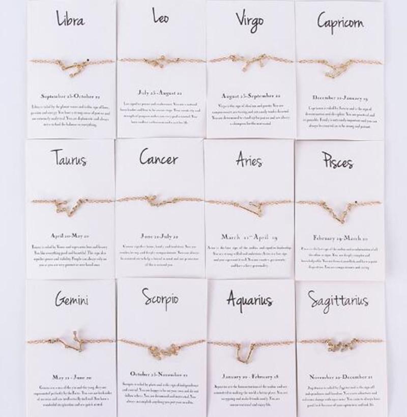 12 Constellation Horoscope Astrology Zodiac Bracelet for Women Crystal Hand Chain Cubic Zirconia Stones Bracelets Nice Jewelry Gift