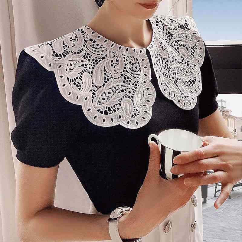 Dabuwawa Exclusive Vintage Women Blouse Shirt Short Sleeve Lace Top Elegant Work Wear Casual Cute Lady Tops DO1BTS004 210520