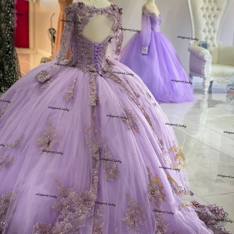 Sweet 16 Lilac lavender Quinceanera Dresses Lace Applique Girls 15 Years Birthday Dress Mexican Prom Gown 2021 Vestidos De XV Años
