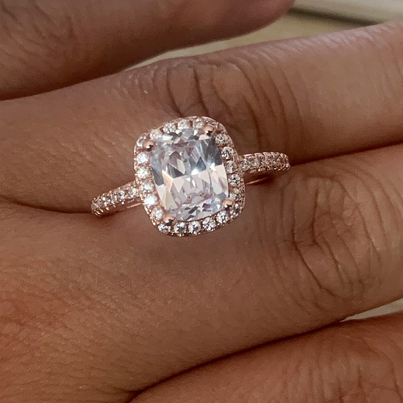 Ins Top Sell Simple Fashion Jewelry Real 925 Sterling Silver&Rose Gold Fill Cushion Shape White Topaz CZ Diamond Gemstones Eternity Women Wedding Brid