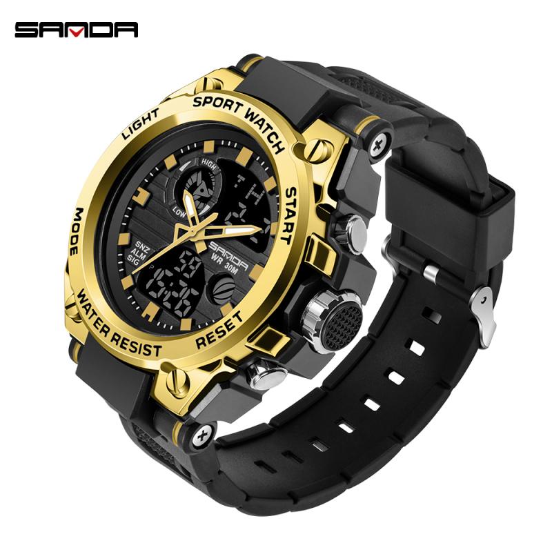 Wristwatches SANDA Style Men Digital Watch Military Sports Watches Fashion Waterproof Electronic Wristwatch Mens Relogios 739, Gold
Wristwatches SANDA Style Men Digital Watch Military Sports Watches Fashion Waterproof Electronic Wristwatch Mens Relogios 739, Gold