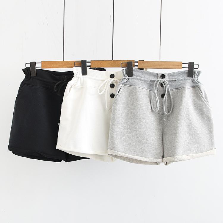 Summer Plus Size Shorts For Women Large Loose Casual Black Gray Button Elastic Waist Cotton Belt 3XL 4XL 5XL 6XL Women's